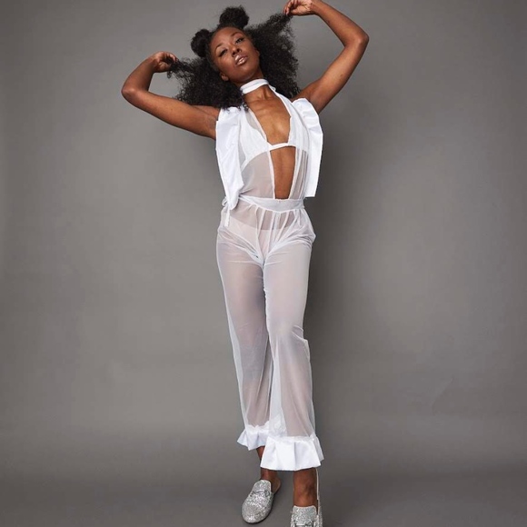 *BOUQUET* Sheer Ruffle Tie Up Jumpsuit - Picture 1 of 2